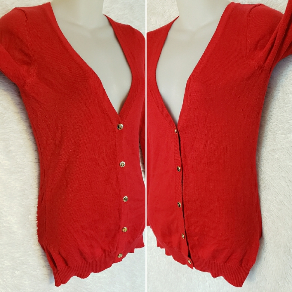 ❌SOLD❌90's Candy Red Skinny Slim Fit Cardigan - Picture 6 of 16